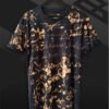 an image of a black t-shirt with copper colored handwriting graphics over it