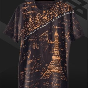 black t-shirt with handmade Paris city inspired graphics all over with bleach