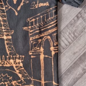 black t-shirt with handmade Paris city inspired graphics all over with bleach