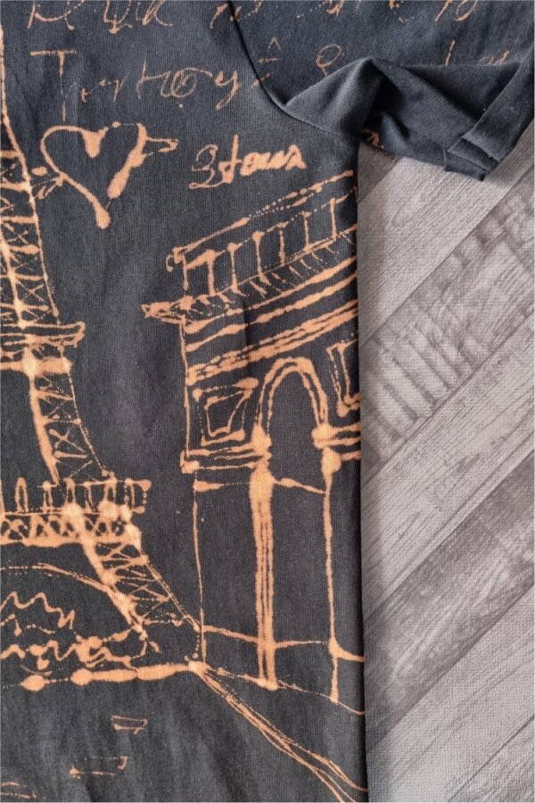 black t-shirt with handmade Paris city inspired graphics all over with bleach