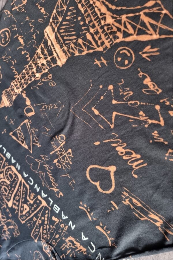 black t-shirt with handmade Paris city inspired graphics all over with bleach