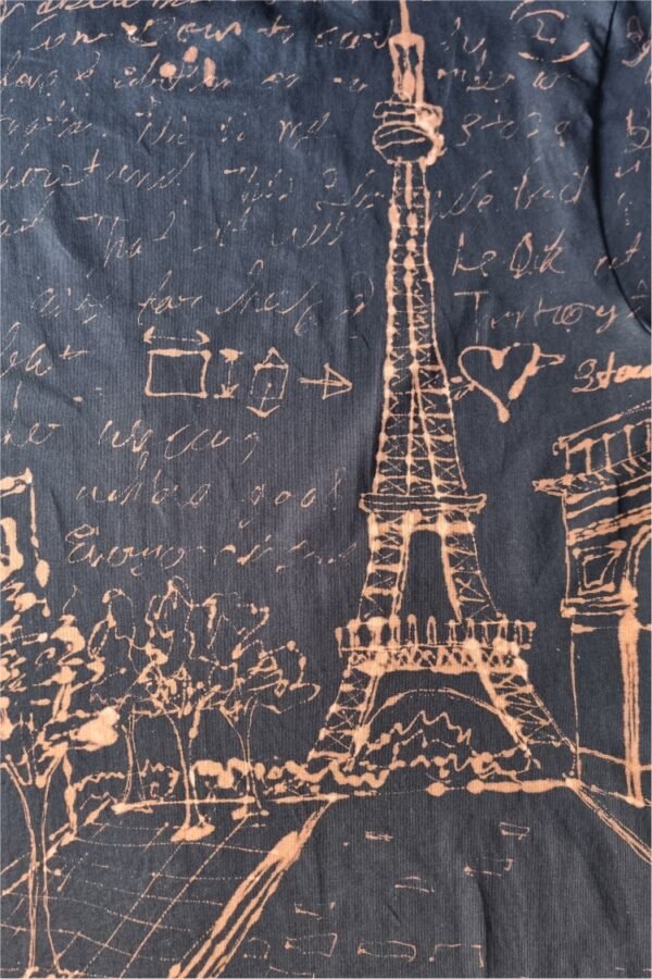 black t-shirt with handmade Paris city inspired graphics all over with bleach