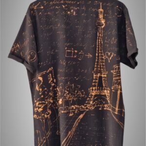 black t-shirt with handmade Paris city inspired graphics all over with bleach