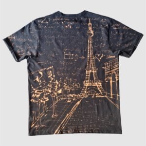 black t-shirt with handmade Paris city inspired graphics all over with bleach