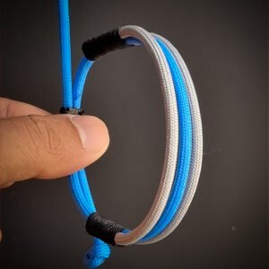 three line paracord bracelet adjustable in sky blue and grey color