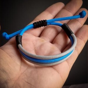 three line paracord bracelet adjustable in sky blue and grey color
