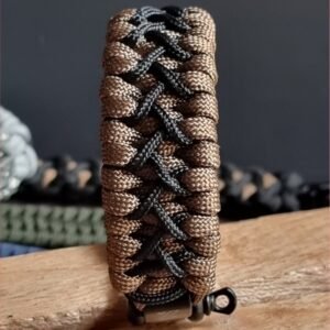 handmade paracord bracelet with black shackle in brown and black paracord