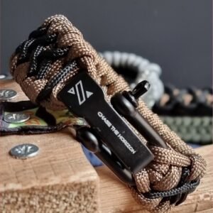 handmade paracord bracelet with black shackle in brown and black paracord