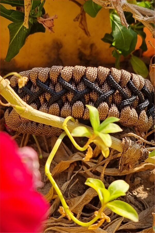 handmade paracord bracelet with black shackle in brown and black paracord