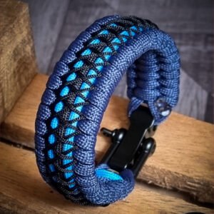 handmade paracord bracelet from Blue and black paracord type 3 with shackle buckle