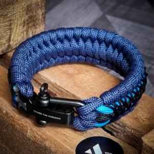 handmade paracord bracelet from Blue and black paracord type 3 with shackle buckle