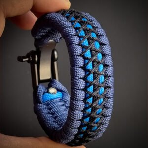 handmade paracord bracelet from Blue and black paracord type 3 with shackle buckle