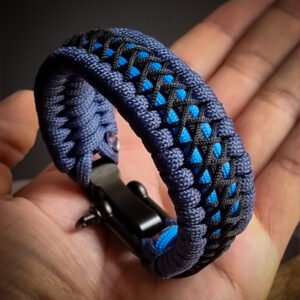 handmade paracord bracelet from Blue and black paracord type 3 with shackle buckle