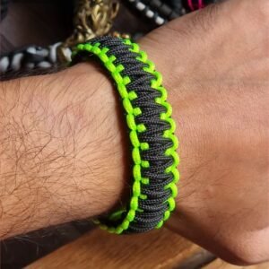 Neon Green and black handmade 2mm paracord tactical bracelet with shackle buckle design