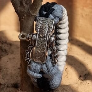 tribal buckle paracord bracelet handmade with silver and black paracord