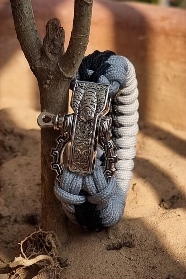 tribal buckle paracord bracelet handmade with silver and black paracord