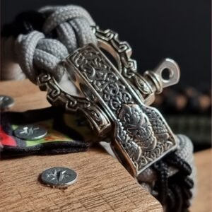 tribal buckle paracord bracelet handmade with silver and black paracord