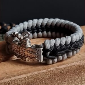 tribal buckle paracord bracelet handmade with silver and black paracord