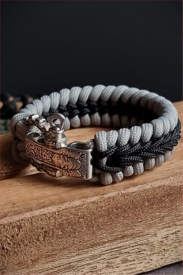 tribal buckle paracord bracelet handmade with silver and black paracord