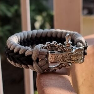 tribal buckle paracord bracelet handmade with silver and black paracord