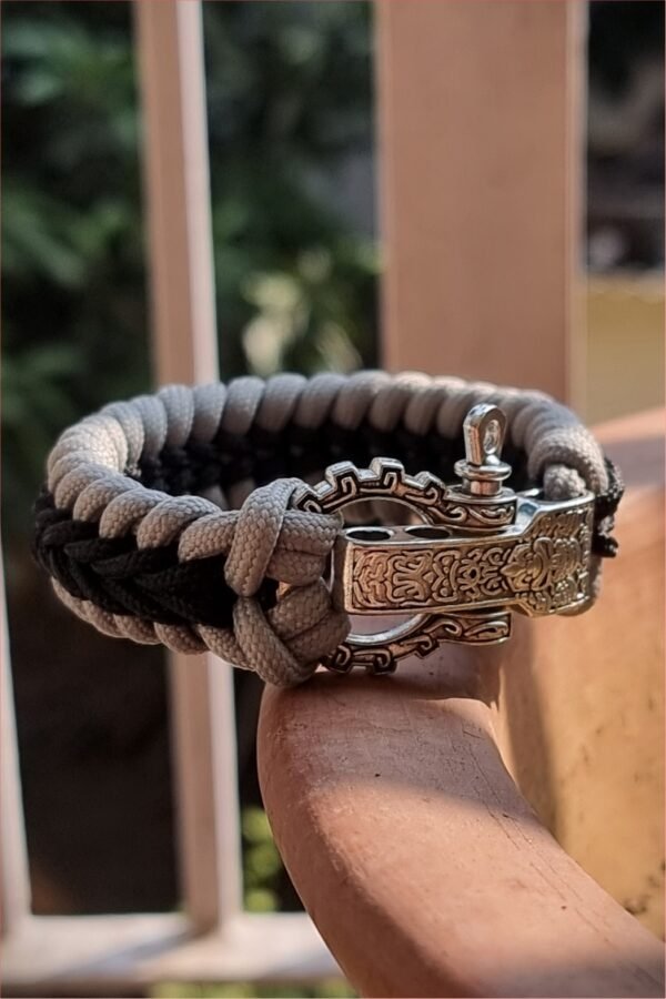 tribal buckle paracord bracelet handmade with silver and black paracord