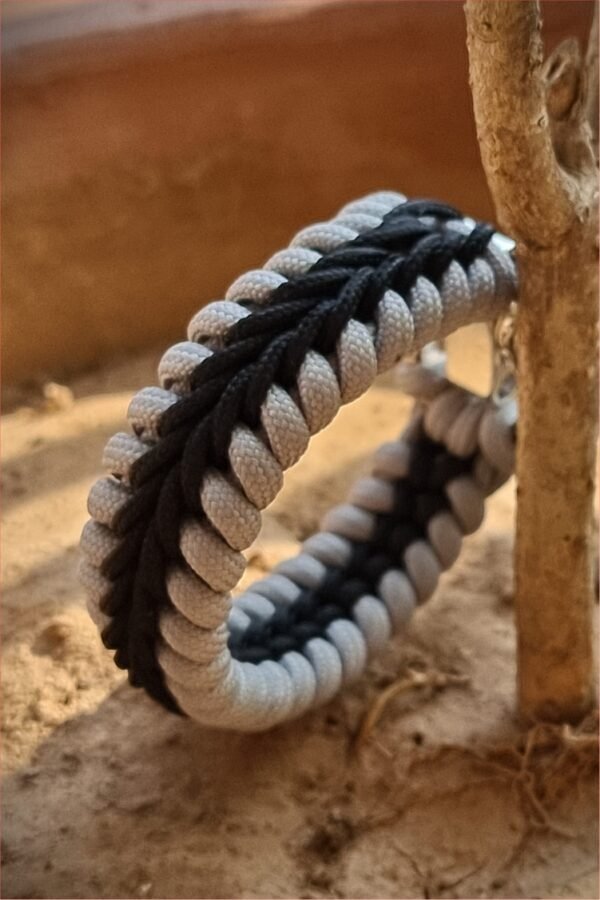 tribal buckle paracord bracelet handmade with silver and black paracord