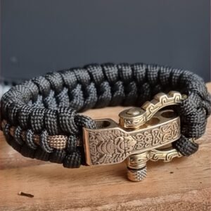 tribal buckle paracord bracelet handmade with gold, silver and black paracord