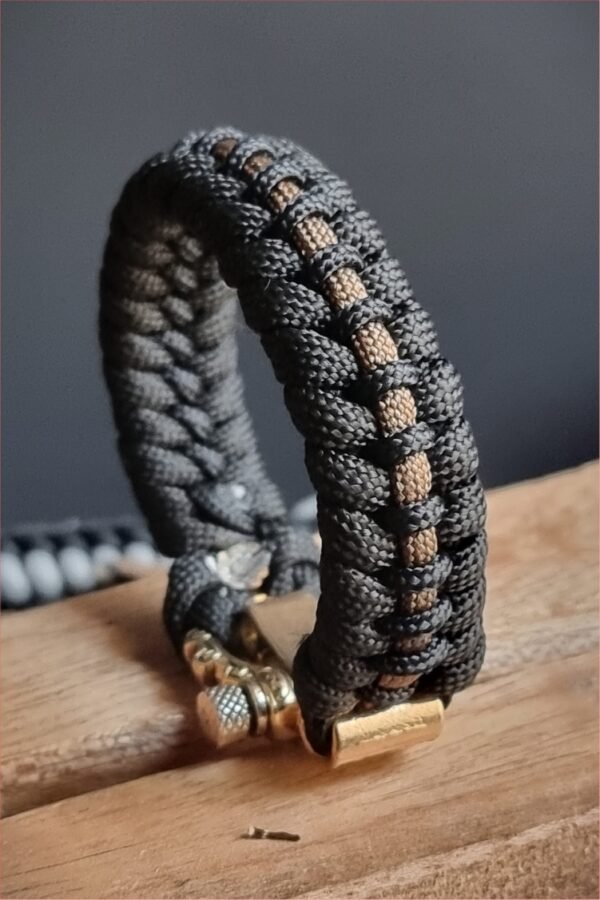 tribal buckle paracord bracelet handmade with gold, silver and black paracord