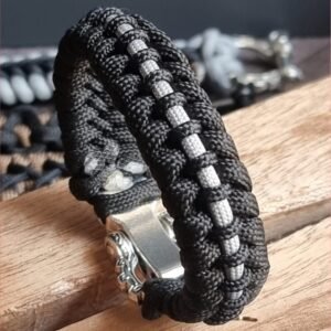 tribal buckle paracord bracelet handmade with gold, silver and black paracord