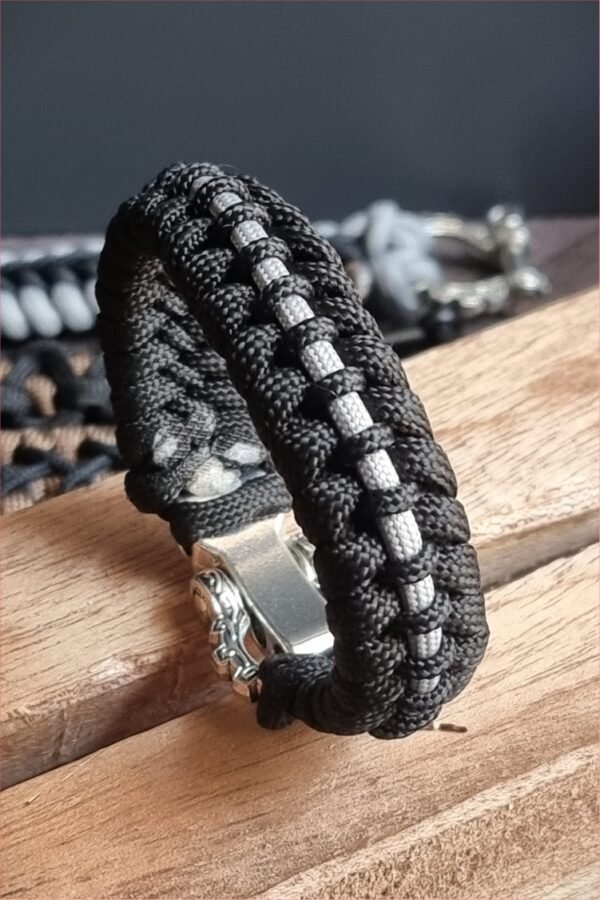 tribal buckle paracord bracelet handmade with gold, silver and black paracord