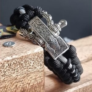 tribal buckle paracord bracelet handmade with gold, silver and black paracord