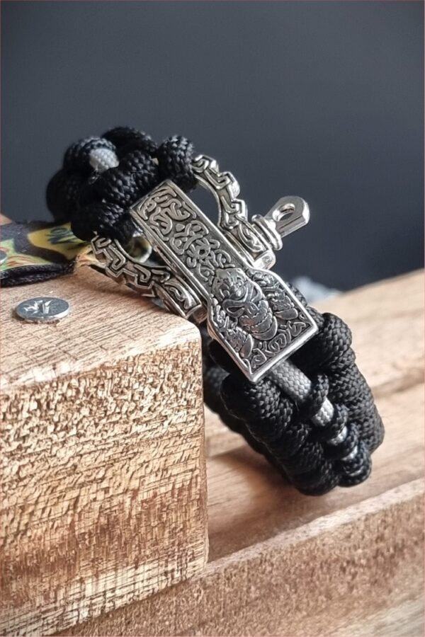 tribal buckle paracord bracelet handmade with gold, silver and black paracord