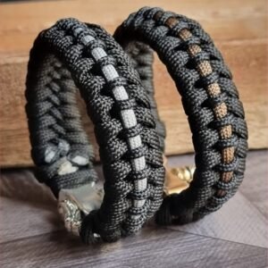 tribal buckle paracord bracelet handmade with gold, silver and black paracord