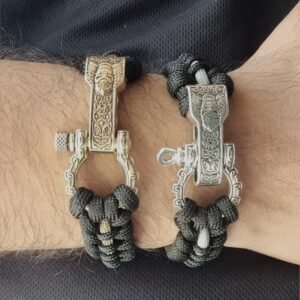 tribal buckle paracord bracelet handmade with gold, silver and black paracord