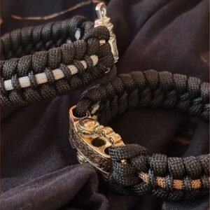 tribal buckle paracord bracelet handmade with gold, silver and black paracord