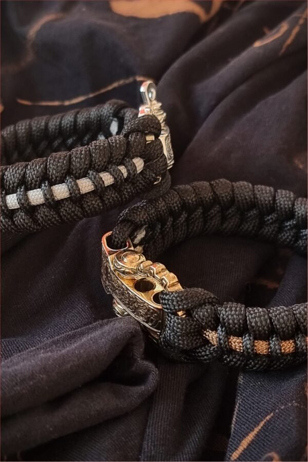 tribal buckle paracord bracelet handmade with gold, silver and black paracord