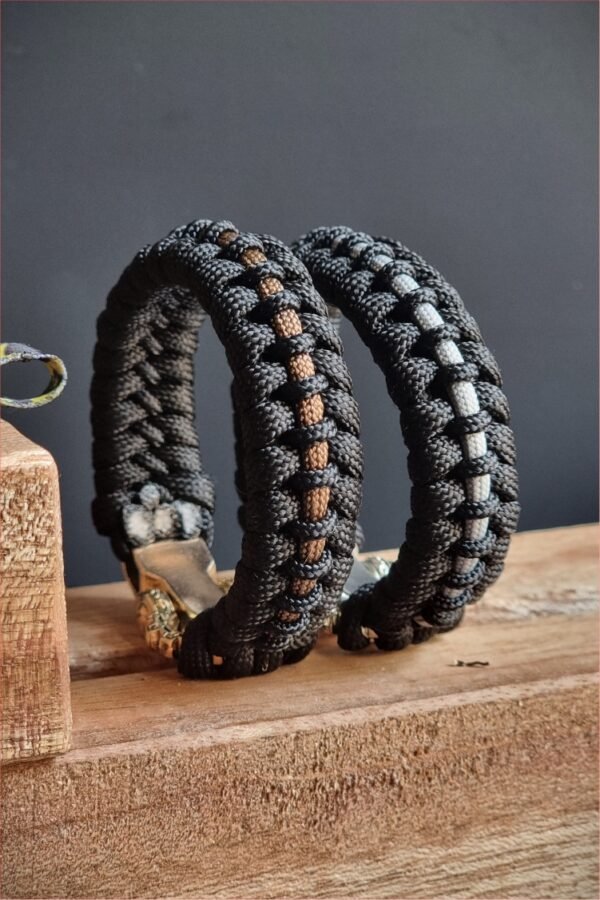 tribal buckle paracord bracelet handmade with gold, silver and black paracord