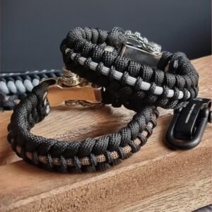 tribal buckle paracord bracelet handmade with gold, silver and black paracord