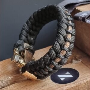 tribal buckle paracord bracelet handmade with gold, silver and black paracord