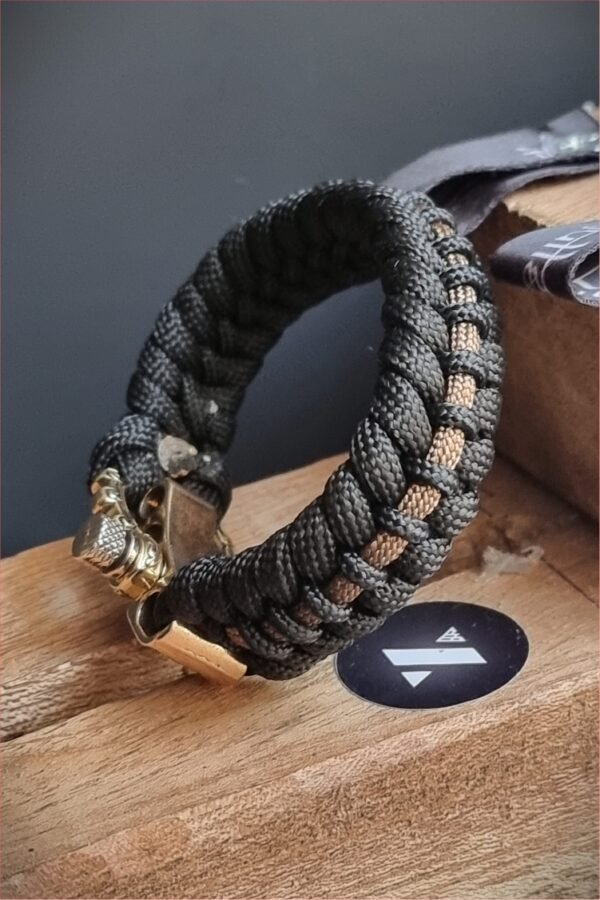 tribal buckle paracord bracelet handmade with gold, silver and black paracord