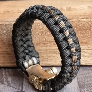 tribal buckle paracord bracelet handmade with gold, silver and black paracord