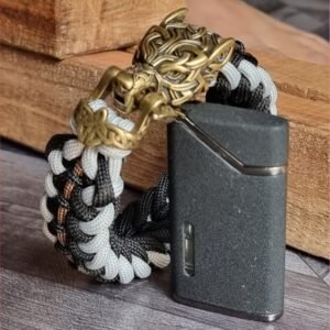 mythical Bear tribal buckle paracord bracelet with silver, gold and black paracord