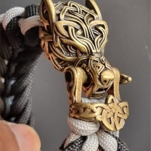 mythical Bear tribal buckle paracord bracelet with silver, gold and black paracord