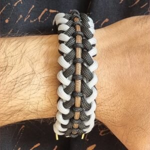 mythical Bear tribal buckle paracord bracelet with silver, gold and black paracord