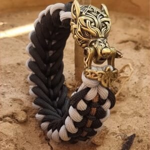 mythical Bear tribal buckle paracord bracelet with silver, gold and black paracord