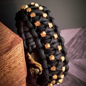 mythical Bear tribal buckle paracord bracelet with silver, gold and black paracord