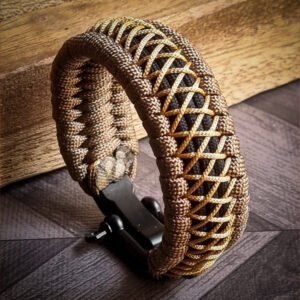 handmade paracord bracelet from Brown and golden paracord type 3 with shackle bukle