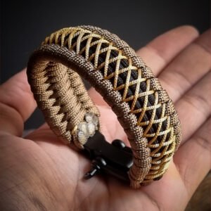 handmade paracord bracelet from Brown and golden paracord type 3 with shackle bukle