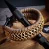 handmade paracord bracelet from Brown and golden paracord type 3 with shackle bukle