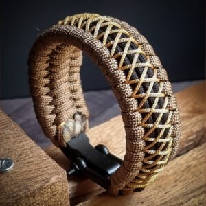 handmade paracord bracelet from Brown and golden paracord type 3 with shackle bukle